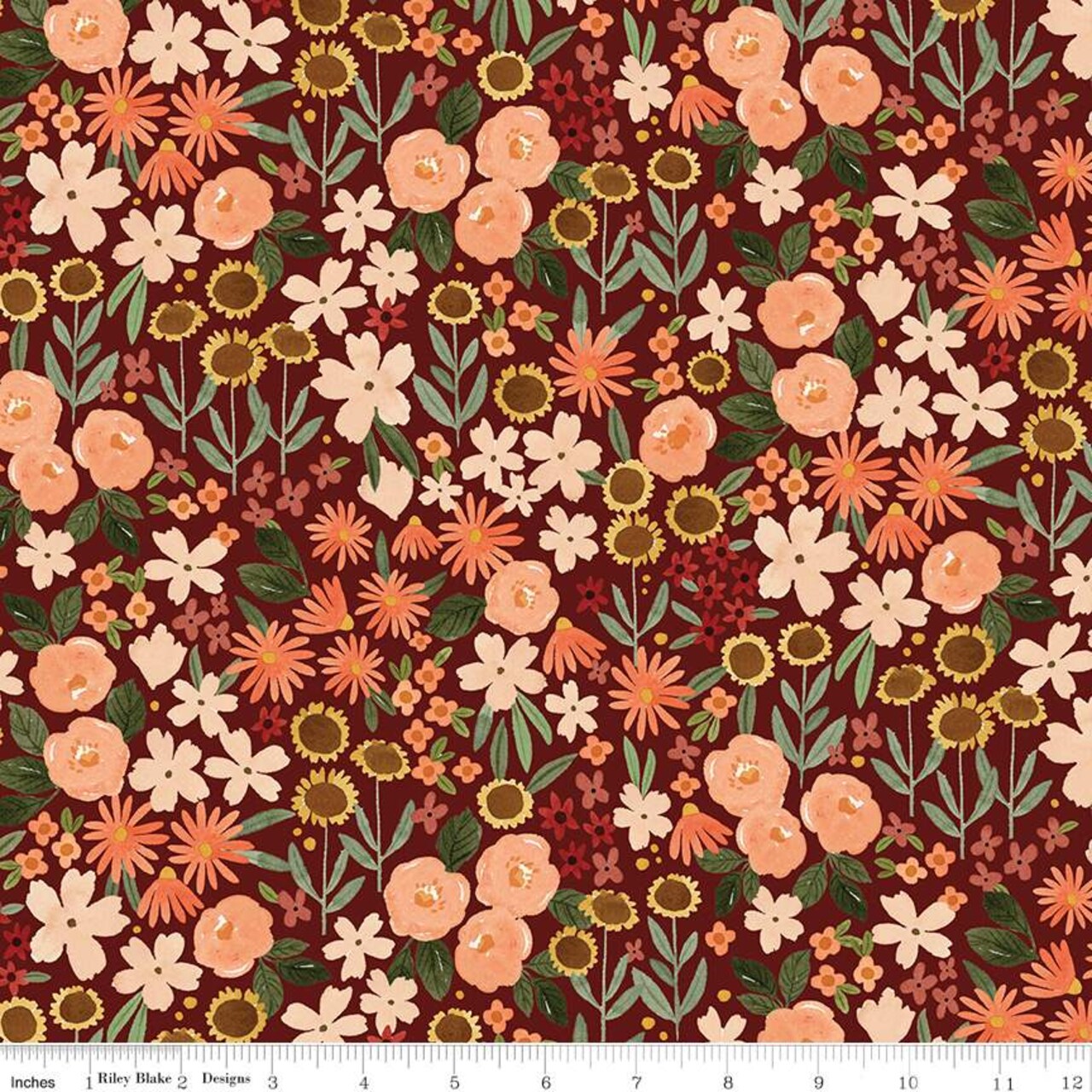 Fabric Riley Blake Maroon Autumn Fields Happy Fall Days by the Quarter Yard C16341-MAROON
